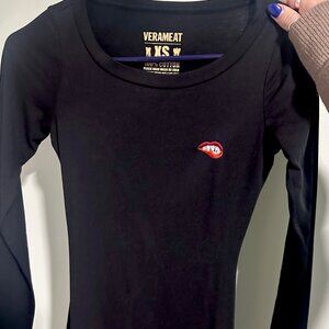 VERAMEAT Black long sleeve embroidered lips midi dress - XS